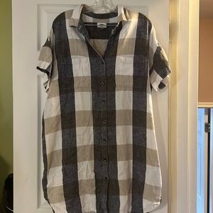 Old Navy Plaid Short Sleeve Linen Blend Tunic Dress Size XL